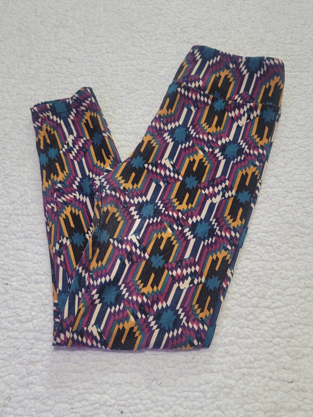 LuLaRoe Kids Geometric Aztec Leggings - Purple, Blue, Mustard, Black, Cream